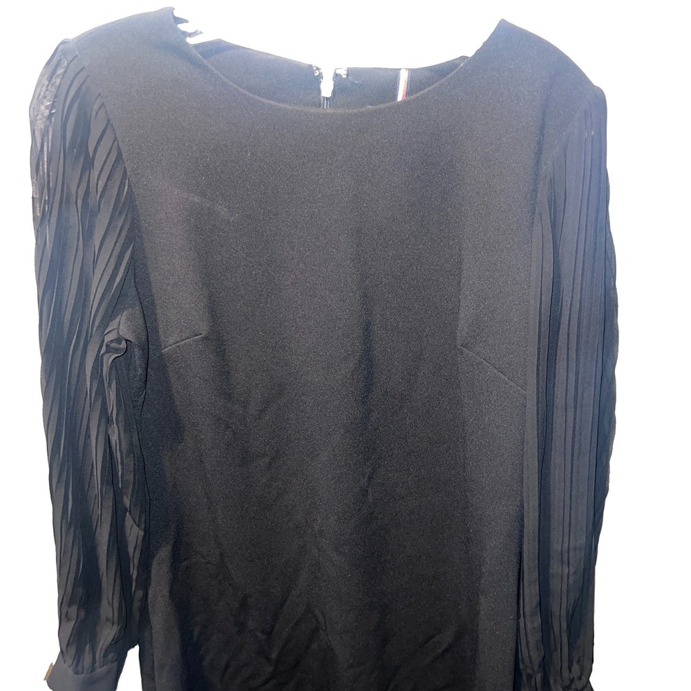 Tommy Hilfiger Women's Black A Line Dress, Pleated Chiffon Long Sleeves Sz 8 LBD
